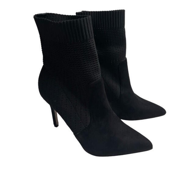 Catherine Malandrino Boots 9.5 Dnonita Black Stretch Knit Sock Bootie Heel - Picture 7 of 9